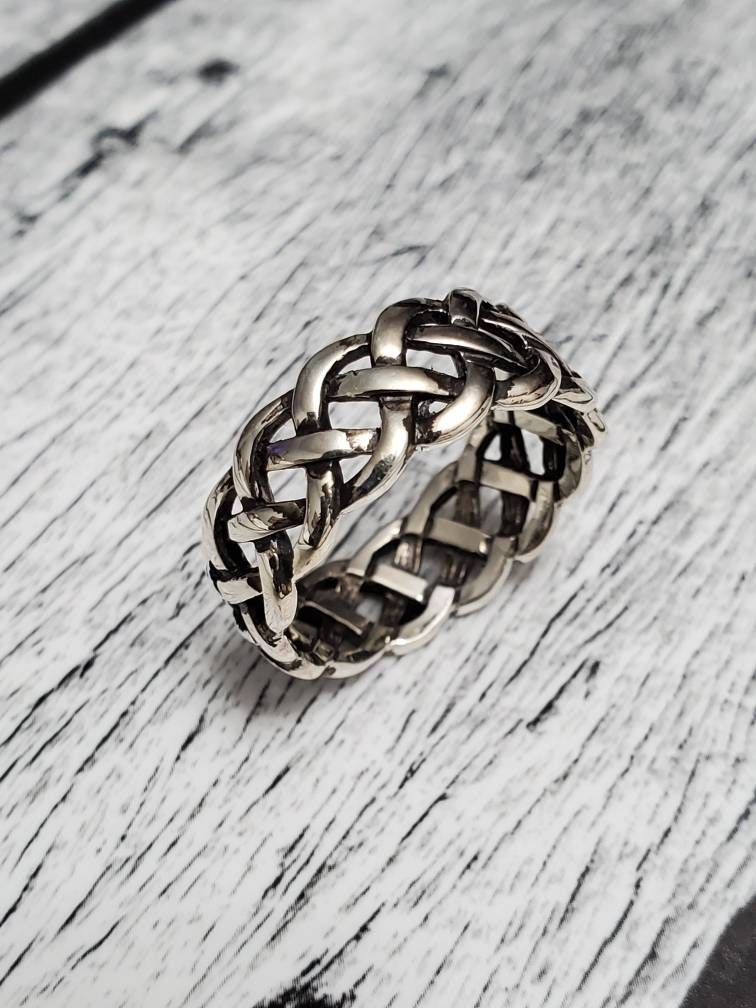 Woven Silver Band, Men's Sterling Silver Ring, Wedding Band, 925 Stamped, Braided Ring