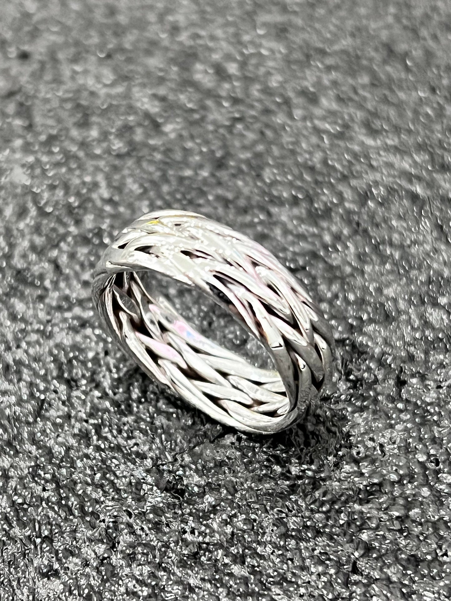 Woven Braid Band, Sterling Silver Men's Ring, 7mm Wedding Band, Engagement Band for Men, 925 Silver