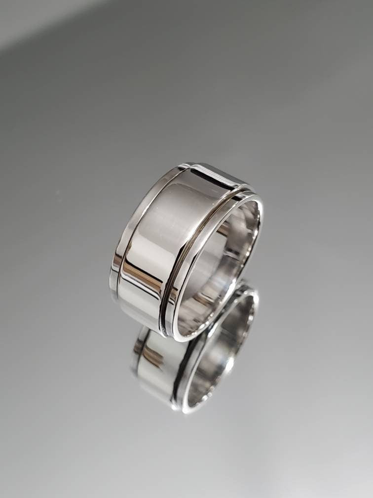 Thick Plain Spinner Band, Sterling Silver 925 Men's Ring, 10mm Wedding Band, Engagement Band for Men