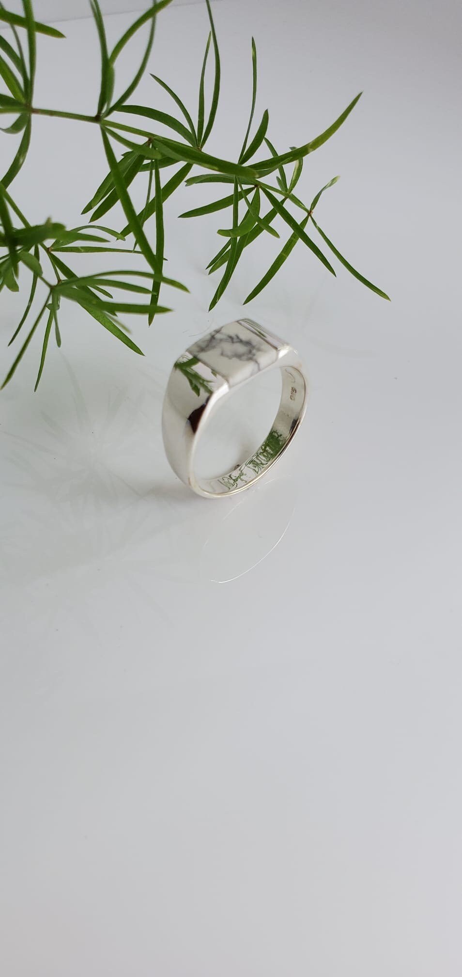 White Turquoise Sterling Silver Ring – Elegant Natural Stone, 9mm Face Height