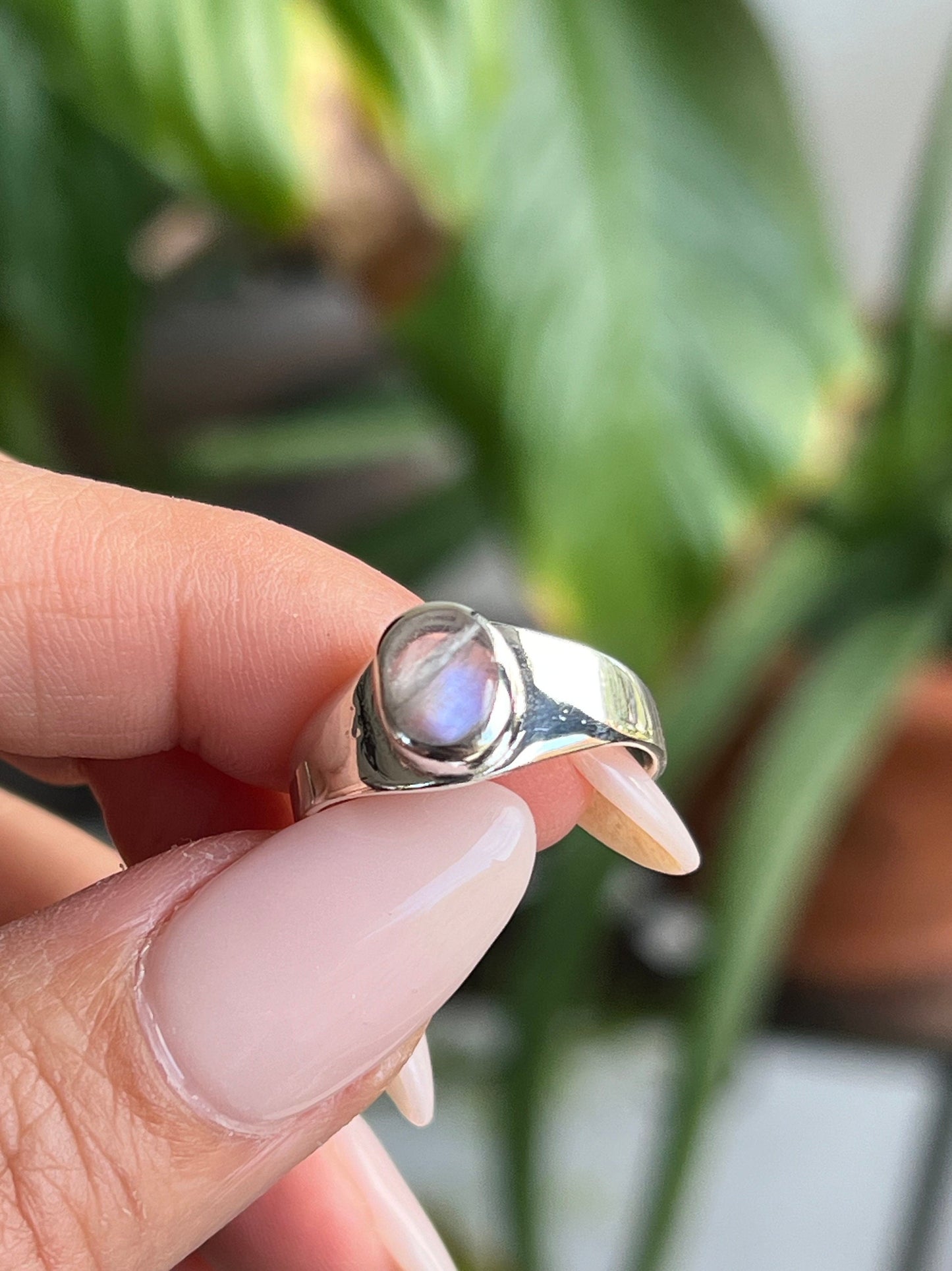 Moon Signet Black Agate Stone Ring