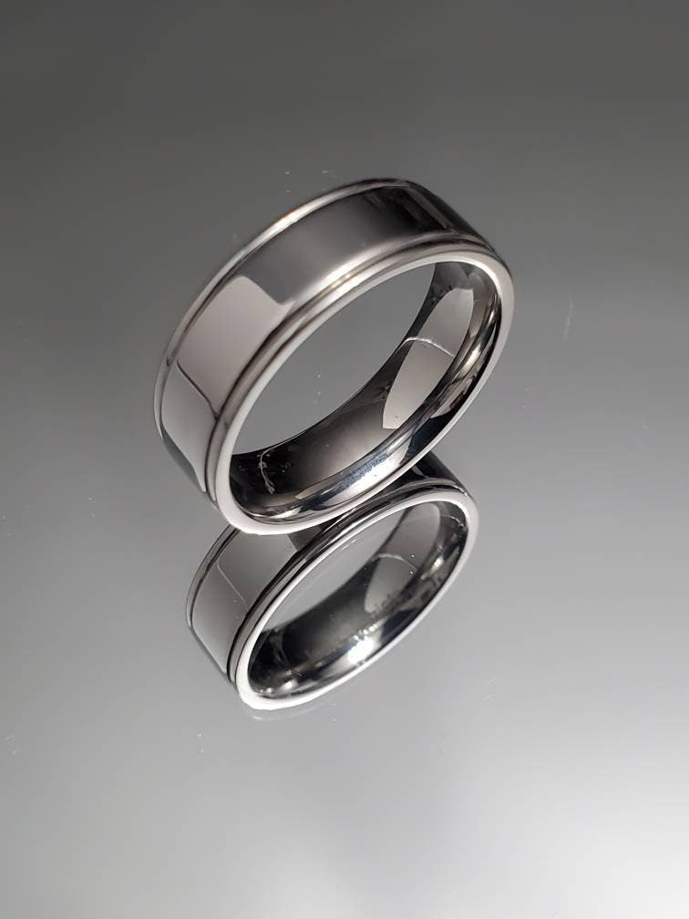 Double Groove Stainless Steel Ring – 7mm Band, High Polish Finish