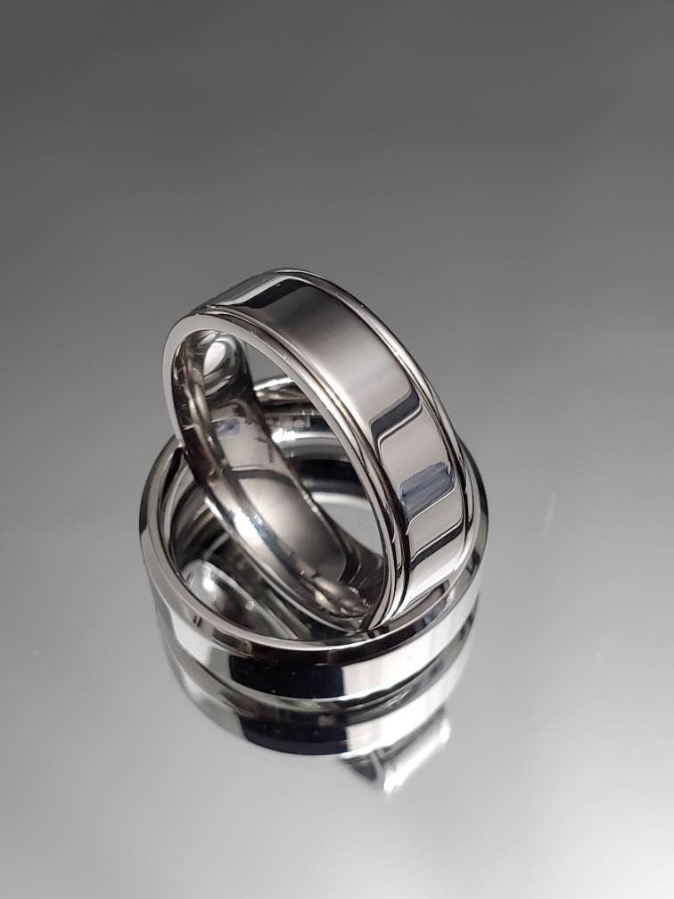 Double Groove Stainless Steel Ring – 7mm Band, High Polish Finish