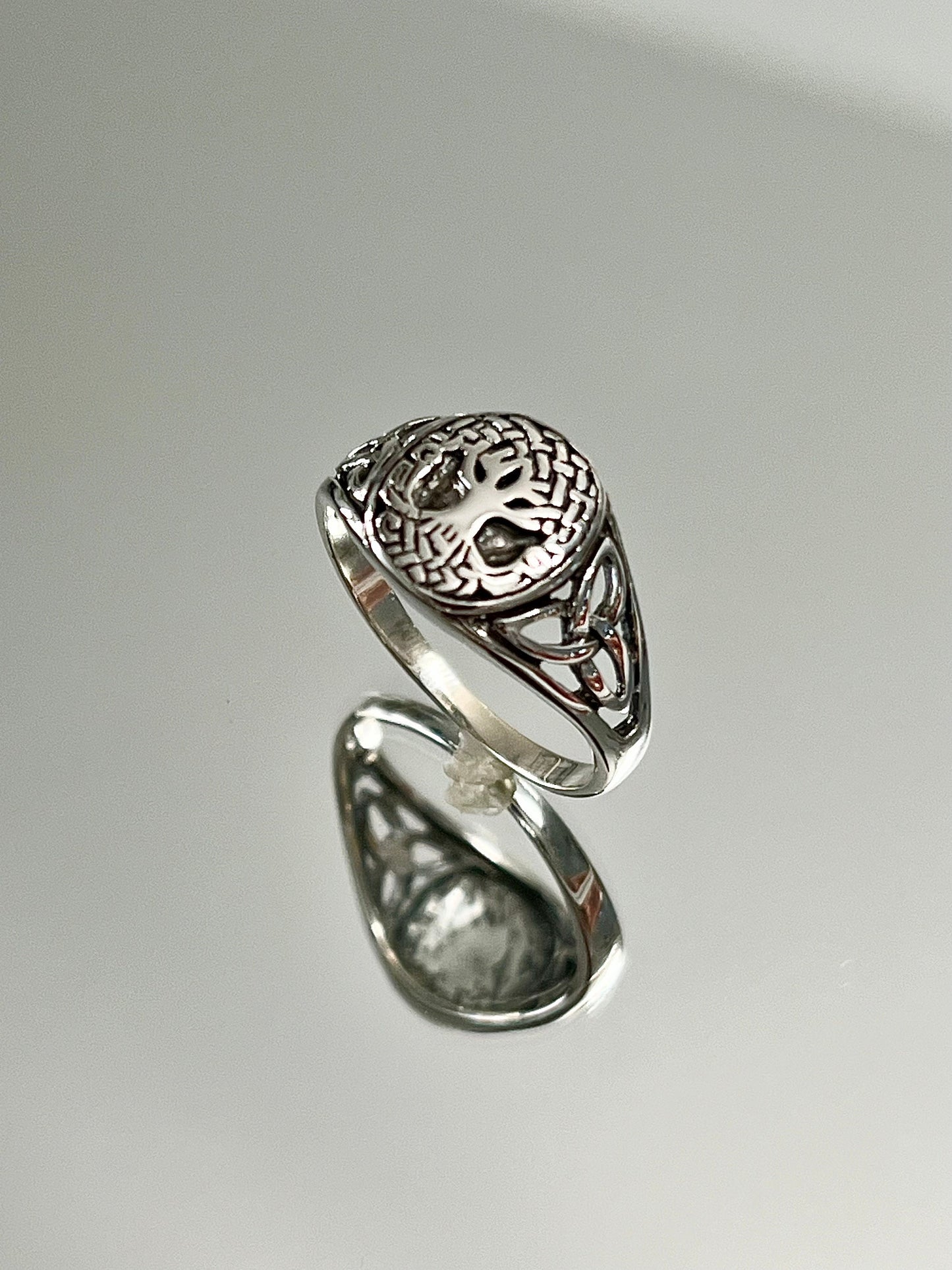 Sterling Silver Tree of Life Men's Ring, 12mm Face, Engagement, trendy