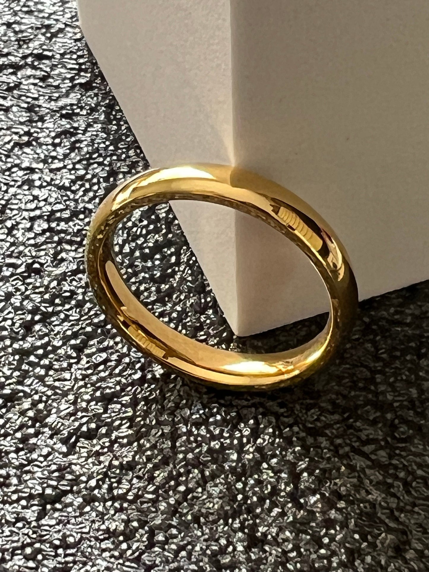 Gold Tone Wedding Band, Designer Inspired Stainless Steel