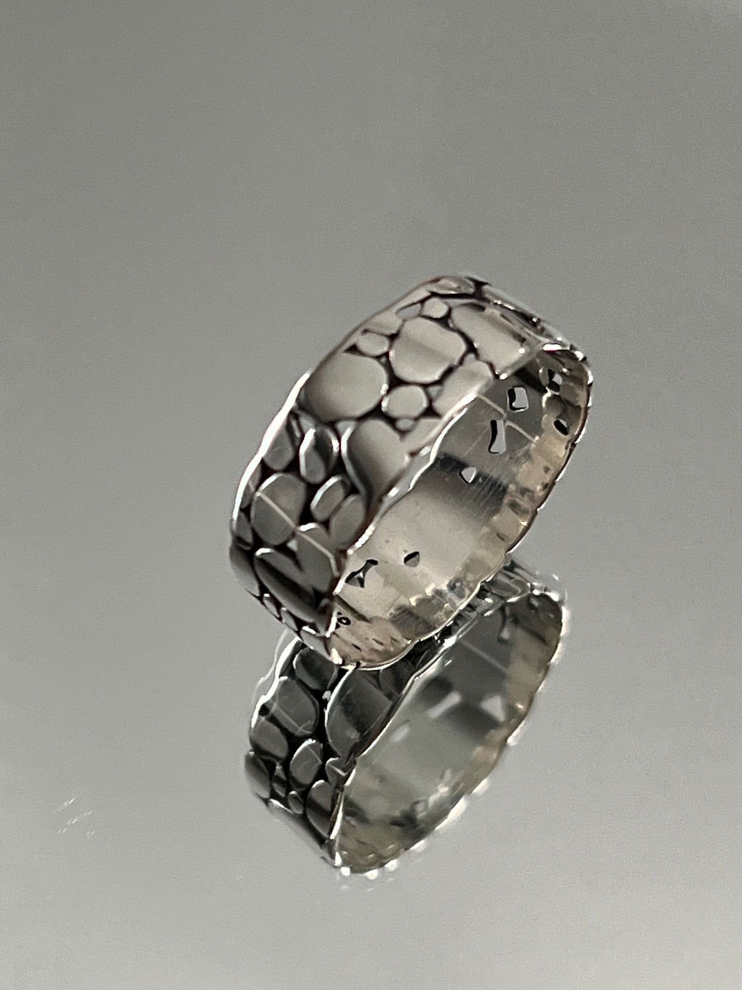 Stonework Band, Sterling Silver Men's Ring, 7mm Wedding Band, Engagement Band for Men 925
