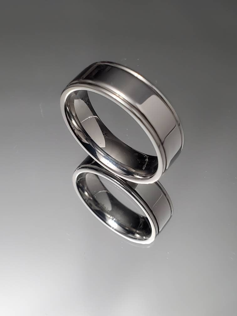 Double Groove Stainless Steel Ring – 7mm Band, High Polish Finish