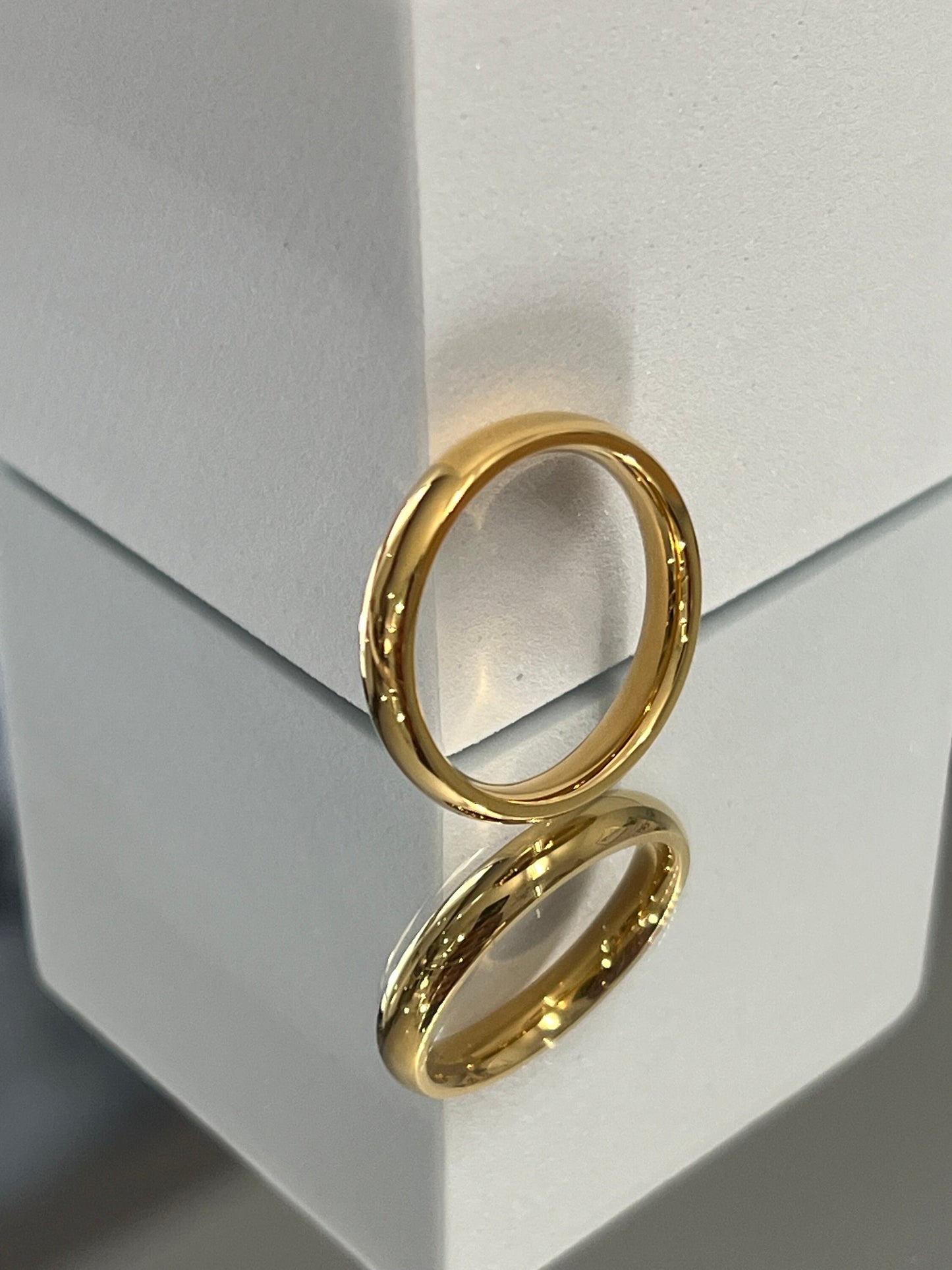 Gold Tone Wedding Band, Designer Inspired Stainless Steel