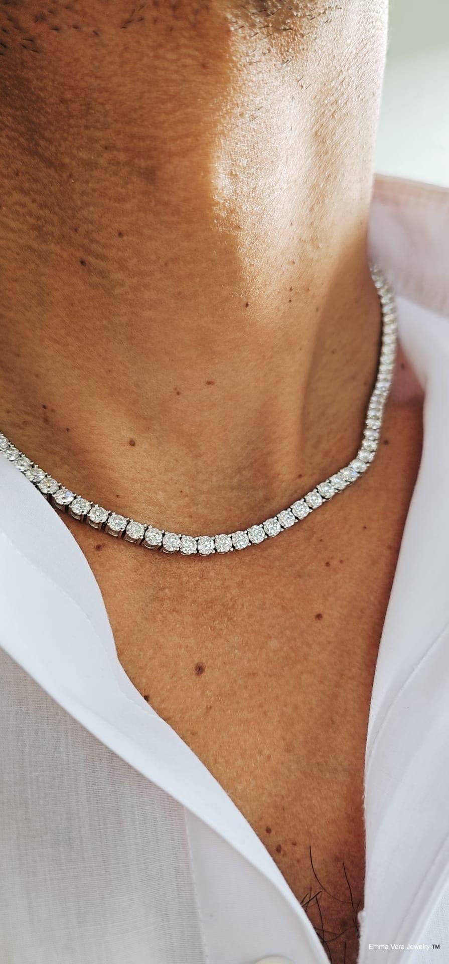 Moissanite White Gold Plated Tennis Necklace on 925