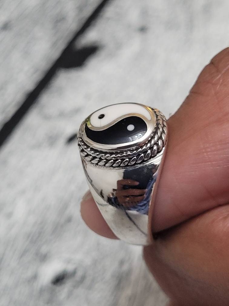 Yin Yang Signet Men Ring, Sterling Silver Ring, 925 Stamped Ring, Signet Men's Band, Genuine Stone for men