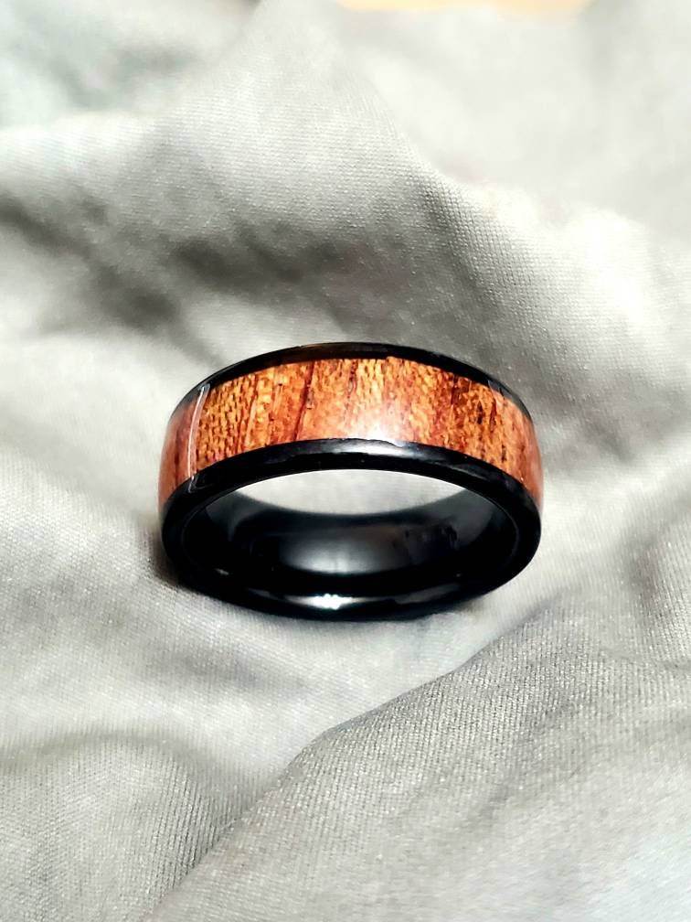 Tungsten Band, 8mm Wood Finished Ring for Men, Tungsten Ring