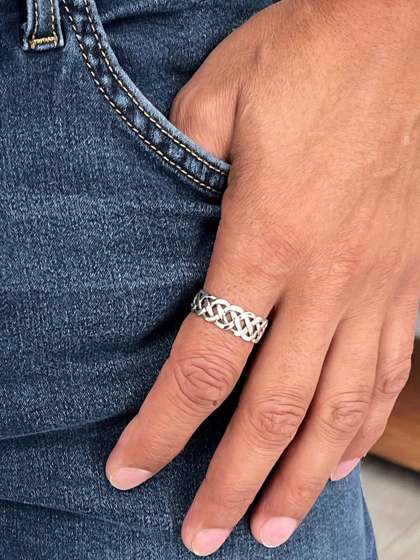 Woven Silver Band, Men's Sterling Silver Ring, Wedding Band, 925 Stamped, Braided Ring