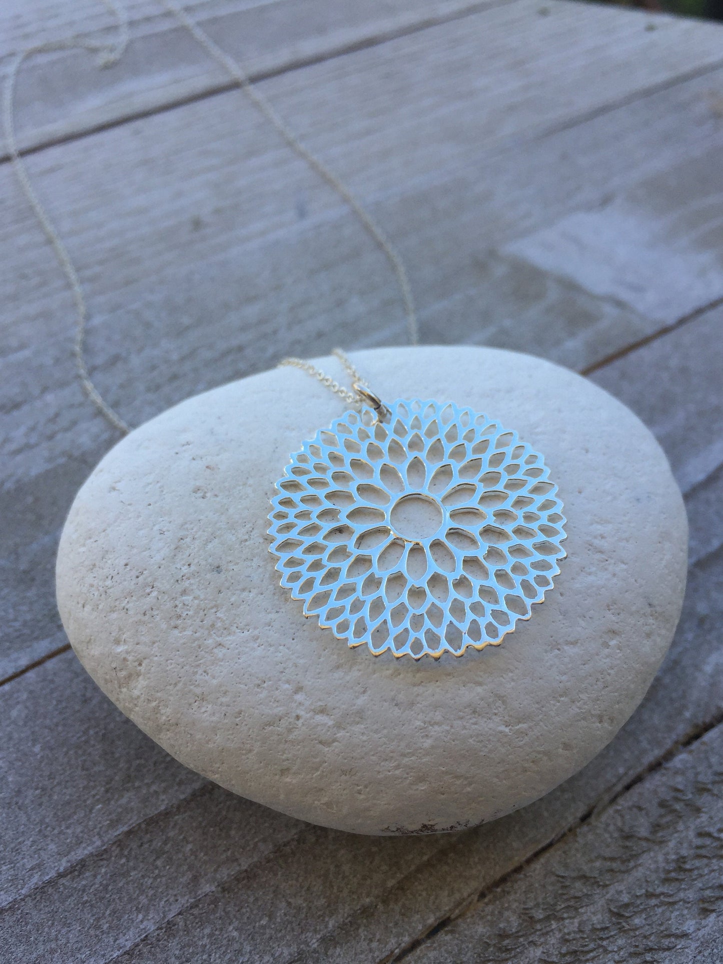 Sterling Silver Large 30mm Flower Pendant Necklace, Mandala Pendant, Chain included