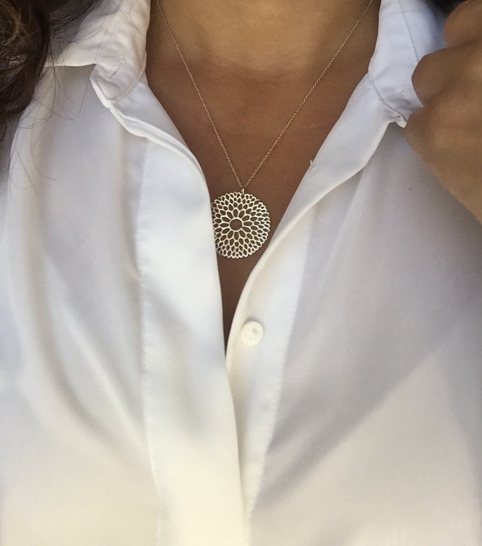 Sterling Silver Large 30mm Flower Pendant Necklace, Mandala Pendant, Chain included