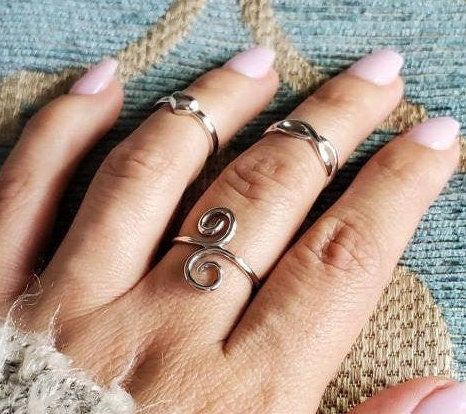 Sterling Silver Swirl Women's Ring Bohemian Style