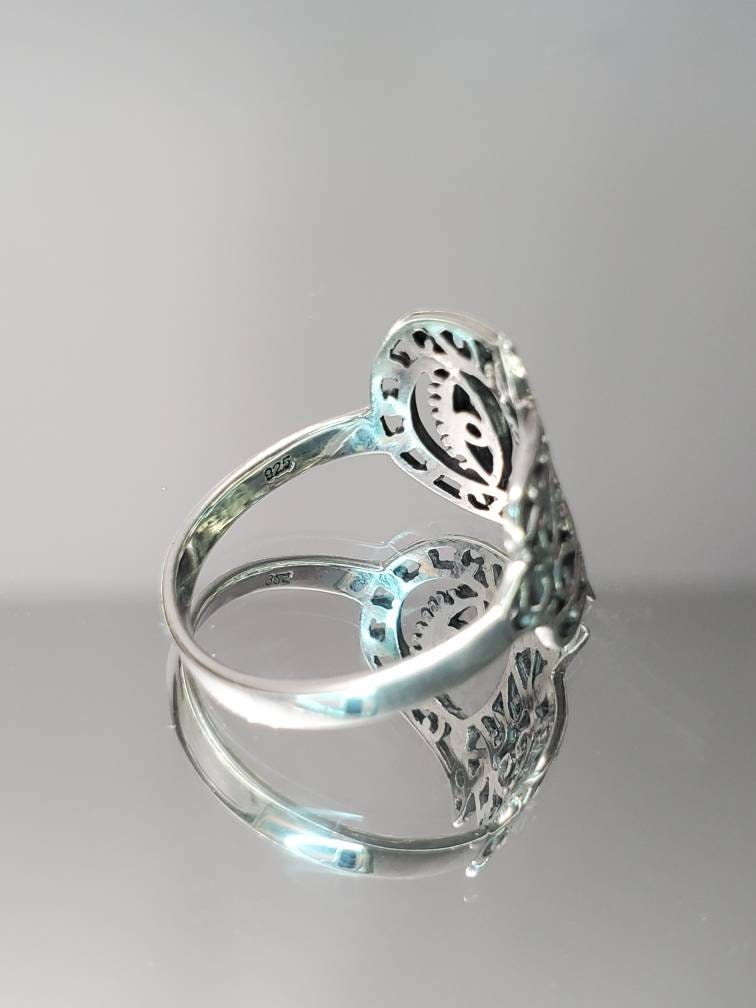 Hand Ring Sterling Silver Ring -Thin Minimalist Hand of Fatima Protection Amulet Dainty Ring