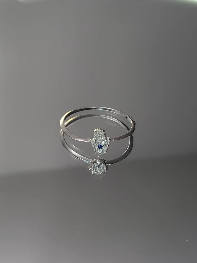 Thin Sterling Silver Hand Ring, Hamsa Ring, Small Minimalist Hand of Fatima Protection Amulet Ring, size 3, 4, 5, 6, 7, 8, 9, 10
