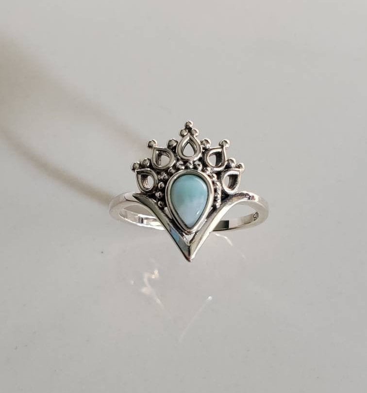 Larimar Mandala Sterling Silver Women Ring