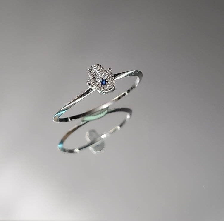 Thin Sterling Silver Hand Ring, Hamsa Ring, Small Minimalist Hand of Fatima Protection Amulet Ring, size 3, 4, 5, 6, 7, 8, 9, 10