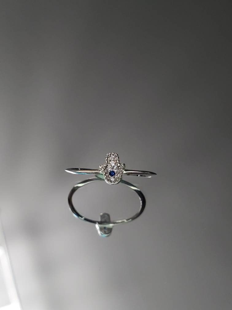 Thin Sterling Silver Hand Ring, Hamsa Ring, Small Minimalist Hand of Fatima Protection Amulet Ring, size 3, 4, 5, 6, 7, 8, 9, 10