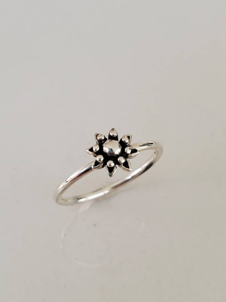 Sterling Silver Dainty Bali Ring, Flower Ring, Simple Beaded Flower Ring, Stack Ring, Simple Rings, Dainty Rings for Women