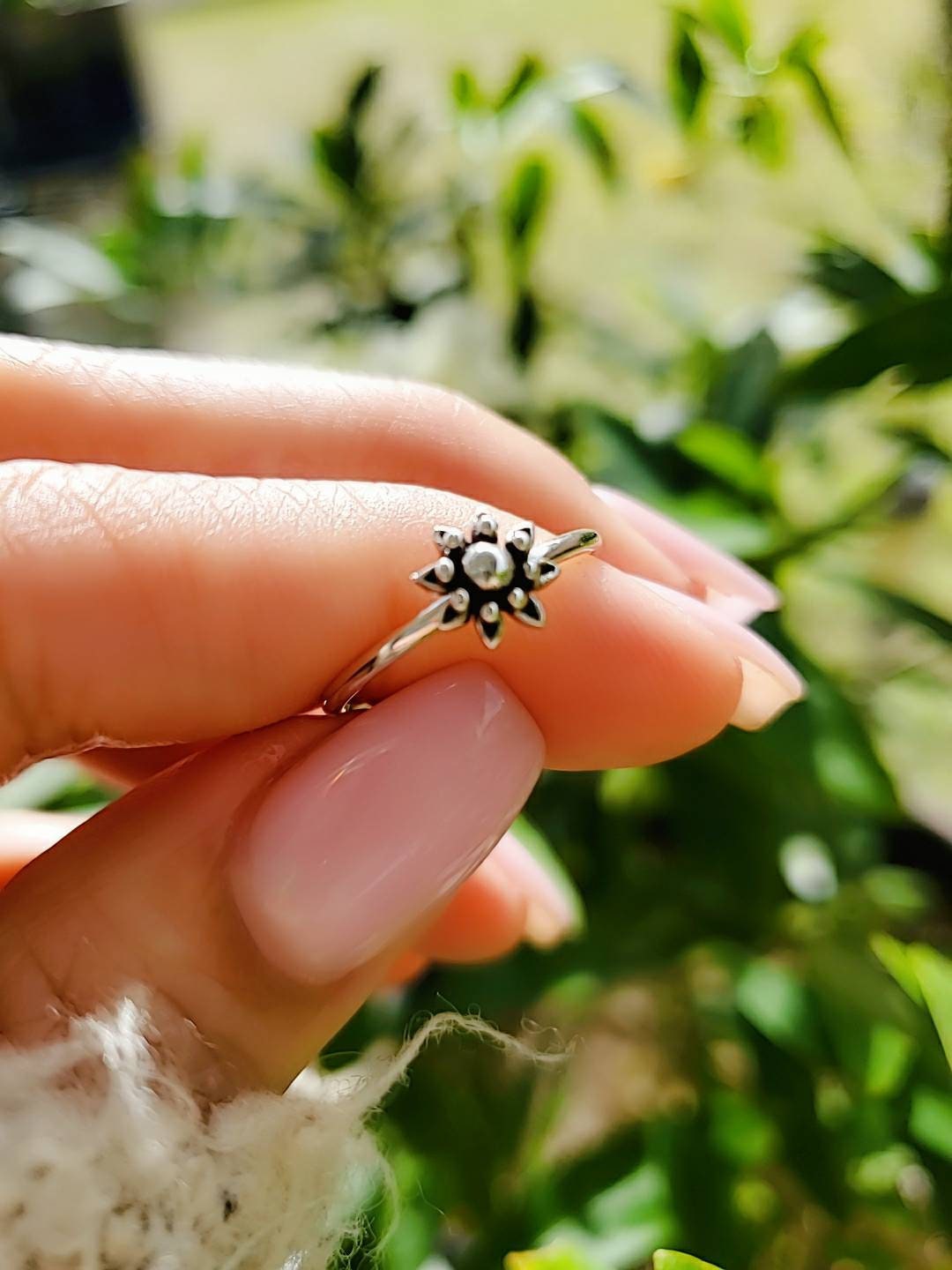 Sterling Silver Dainty Bali Ring, Flower Ring, Simple Beaded Flower Ring, Stack Ring, Simple Rings, Dainty Rings for Women