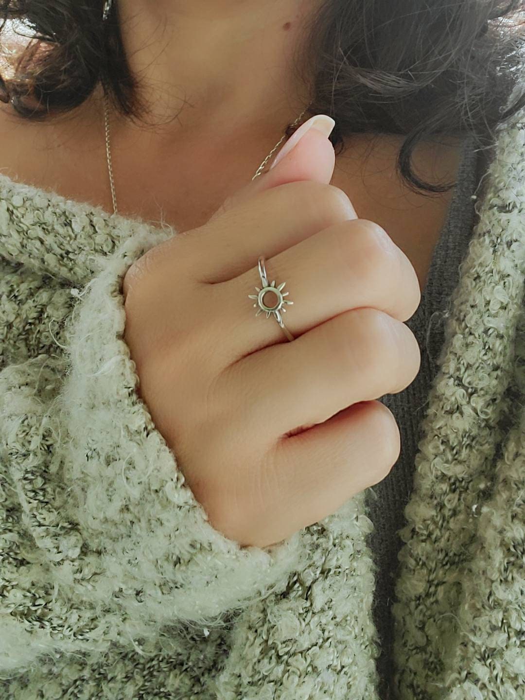 Sterling Silver Sun Ring, Minimalist Stack Ring, 925 Silver, Women Ring, Beach Ring, 925 Ring