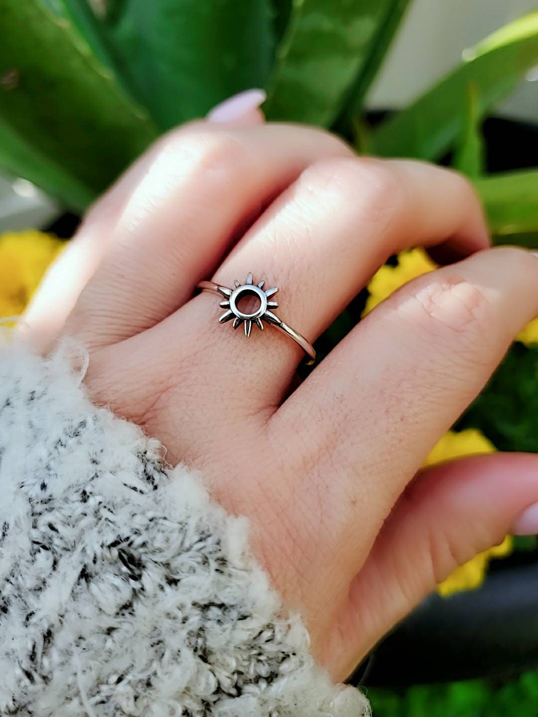 Sterling Silver Sun Ring, Minimalist Stack Ring, 925 Silver, Women Ring, Beach Ring, 925 Ring