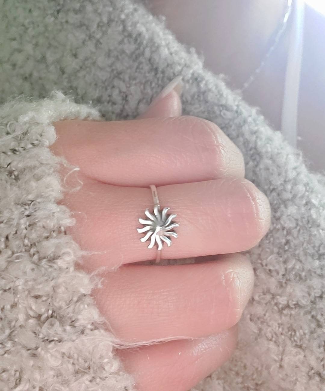 Sterling Silver Sun Ring, Women Sun Ring, Minimalist Simple Ring, 925 Silver, Women Ring, Sun rays Ring