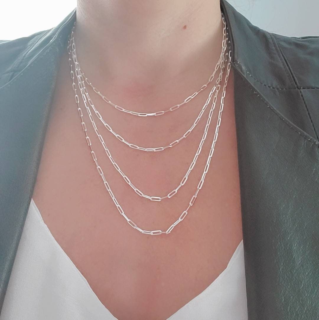Sterling Silver Paper Clip Staple Chain, Staple Necklace, Layering Chain, Anklet Chain, 925 Italian Silver, 7" 16" 18" 20" 22" 24" Length