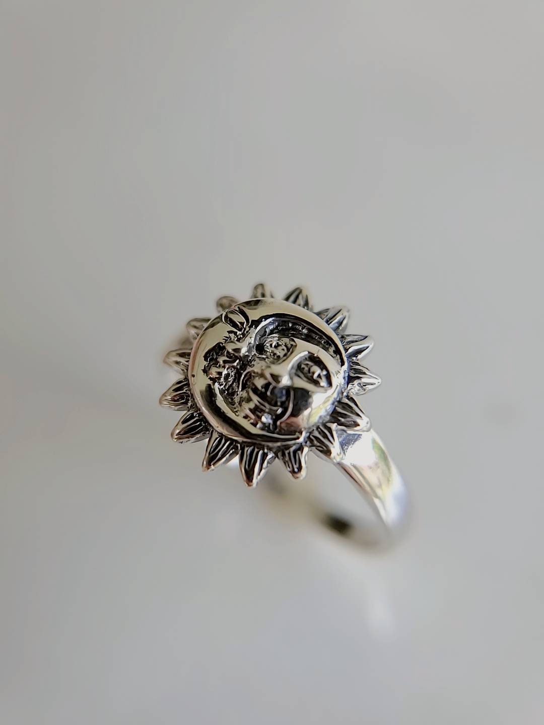Moon Sun Face Sterling Silver Ring