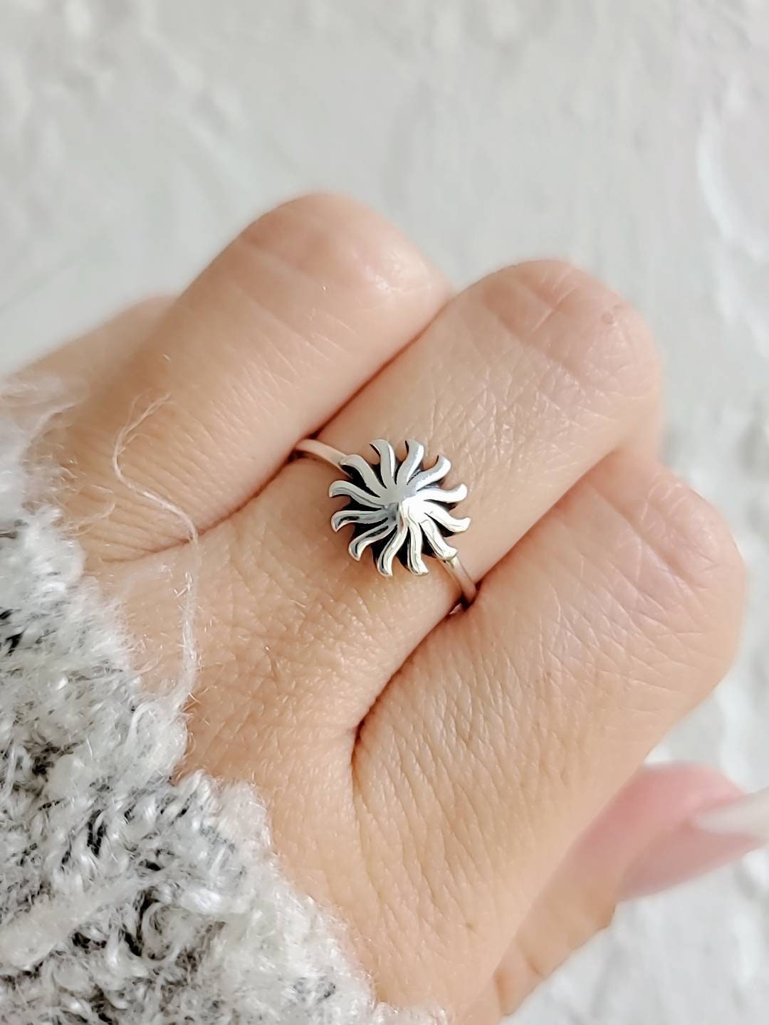 Sterling Silver Sun Ring, Women Sun Ring, Minimalist Simple Ring, 925 Silver, Women Ring, Sun rays Ring