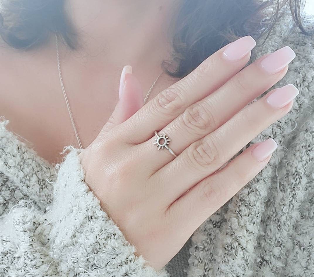 Sterling Silver Sun Ring, Minimalist Stack Ring, 925 Silver, Women Ring, Beach Ring, 925 Ring