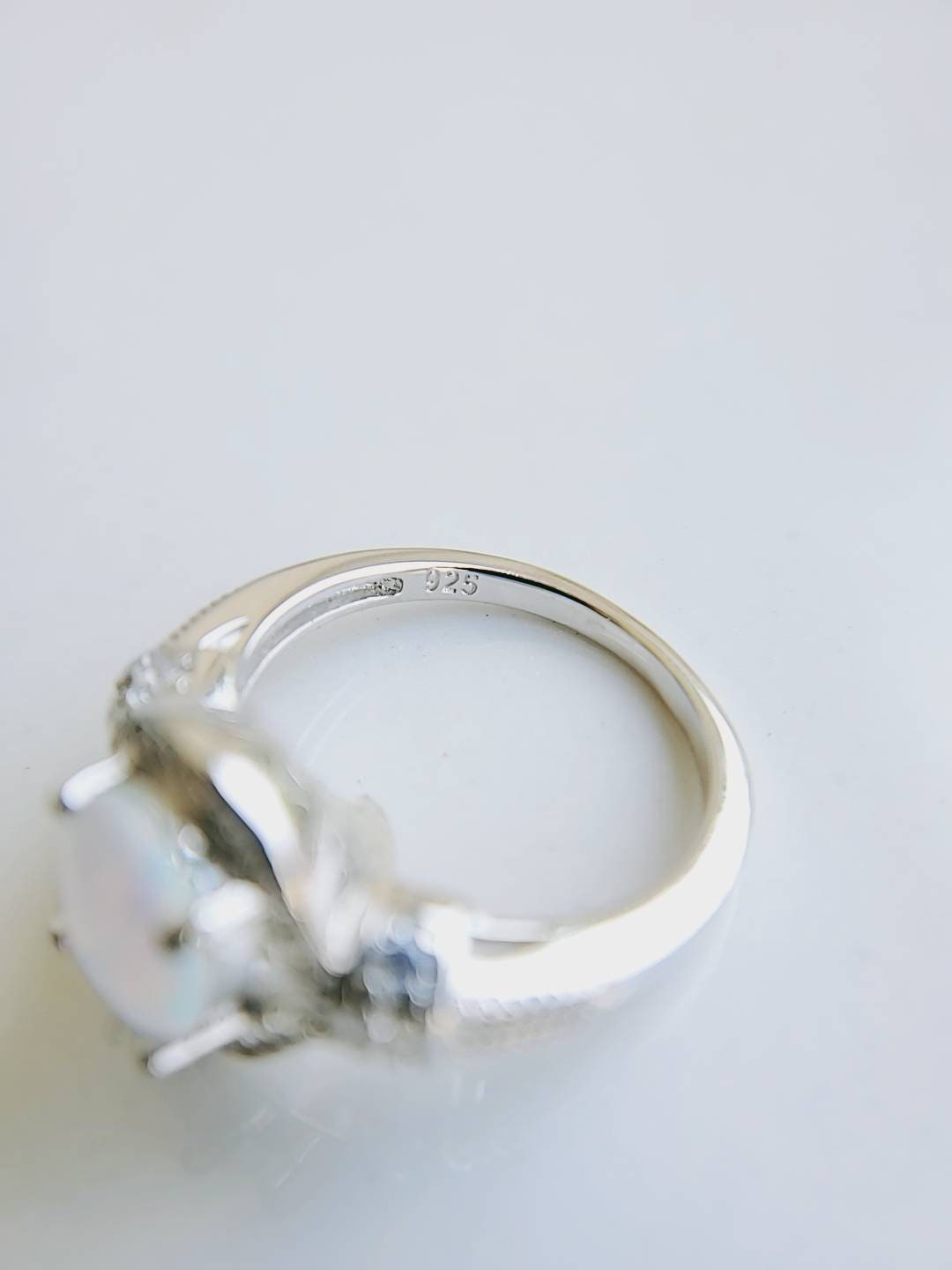 Halo Opal Ring Sterling Silver Women Ring