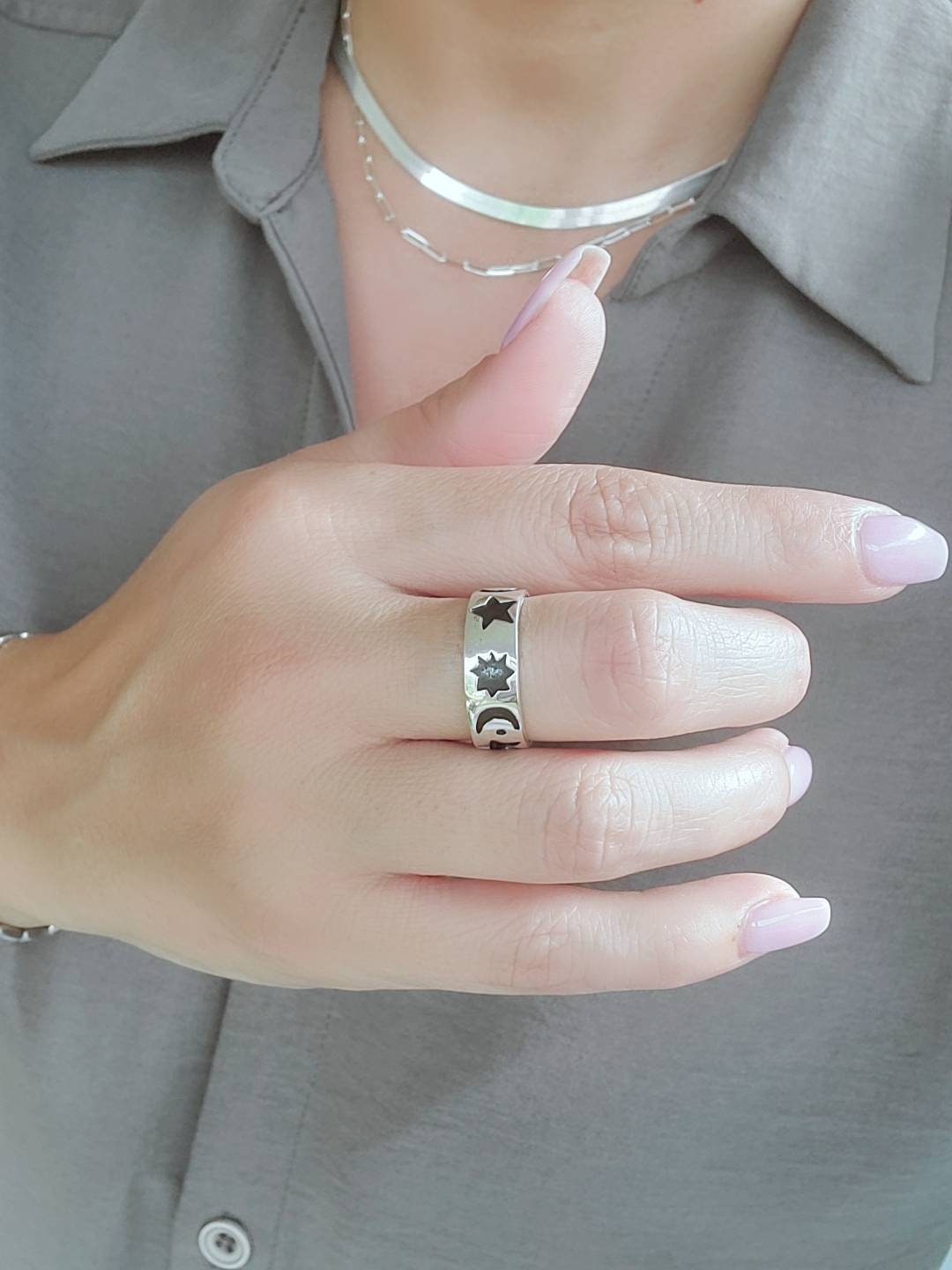 Moon Star Celestial Crescent Ring