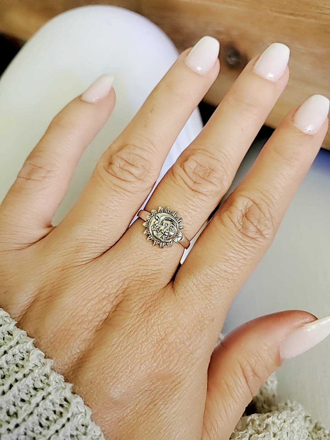Moon Sun Face Sterling Silver Ring