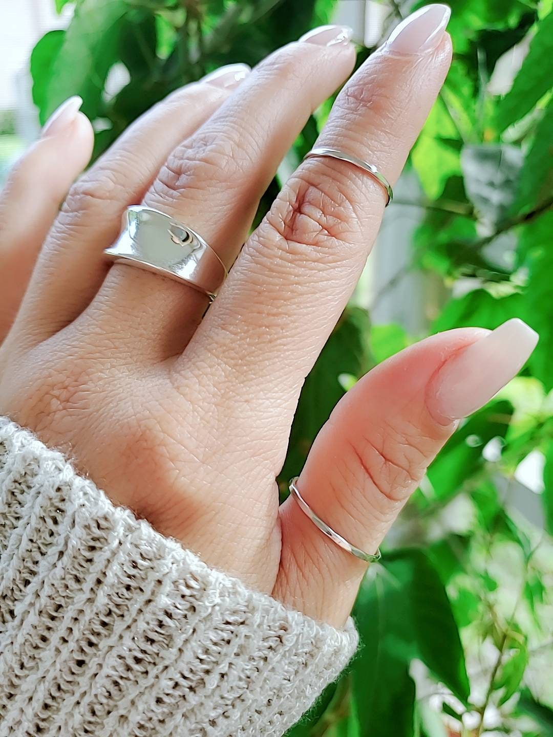 Thin Hammered Band Set, Gold, Rose Gold, Silver Band, Sterling Silver Ring, Minimalist Stack Band, Dainty Band