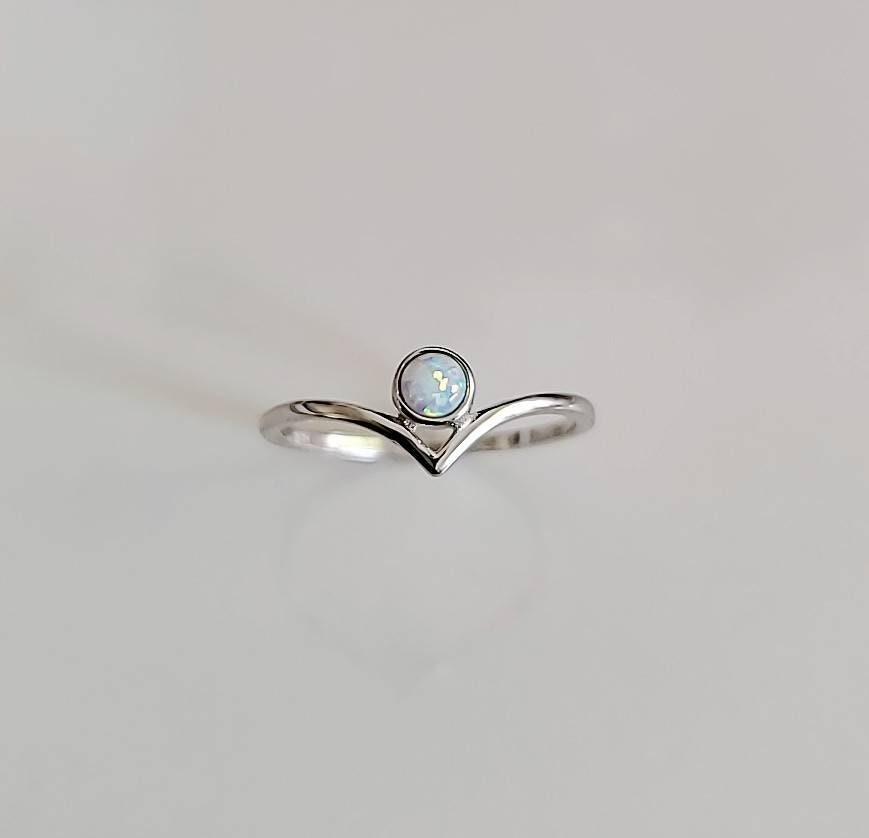 Sterling Silver Dainty White Opal Ring