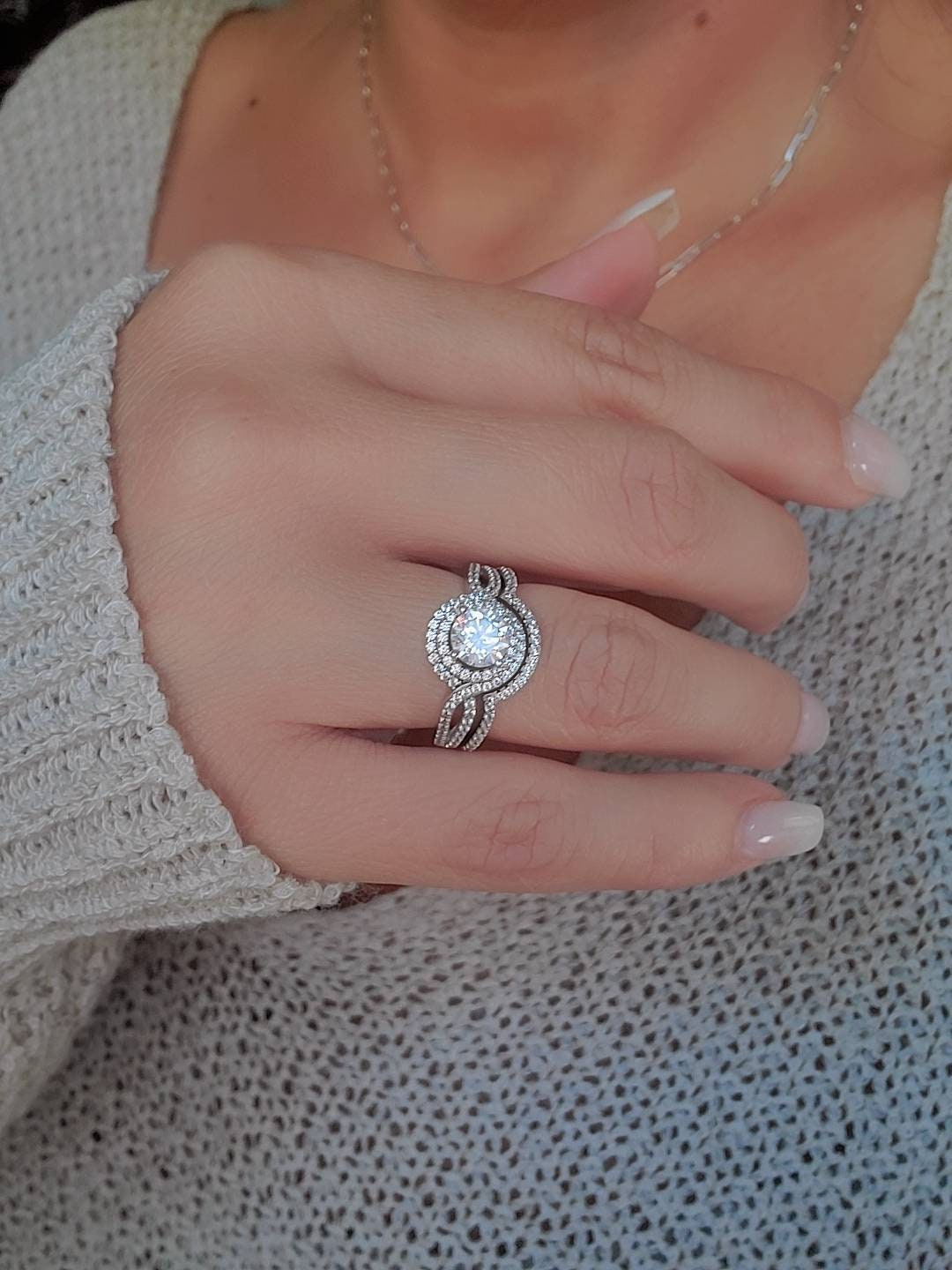 Halo Engagement Ring Sterling Silver Halo Ring