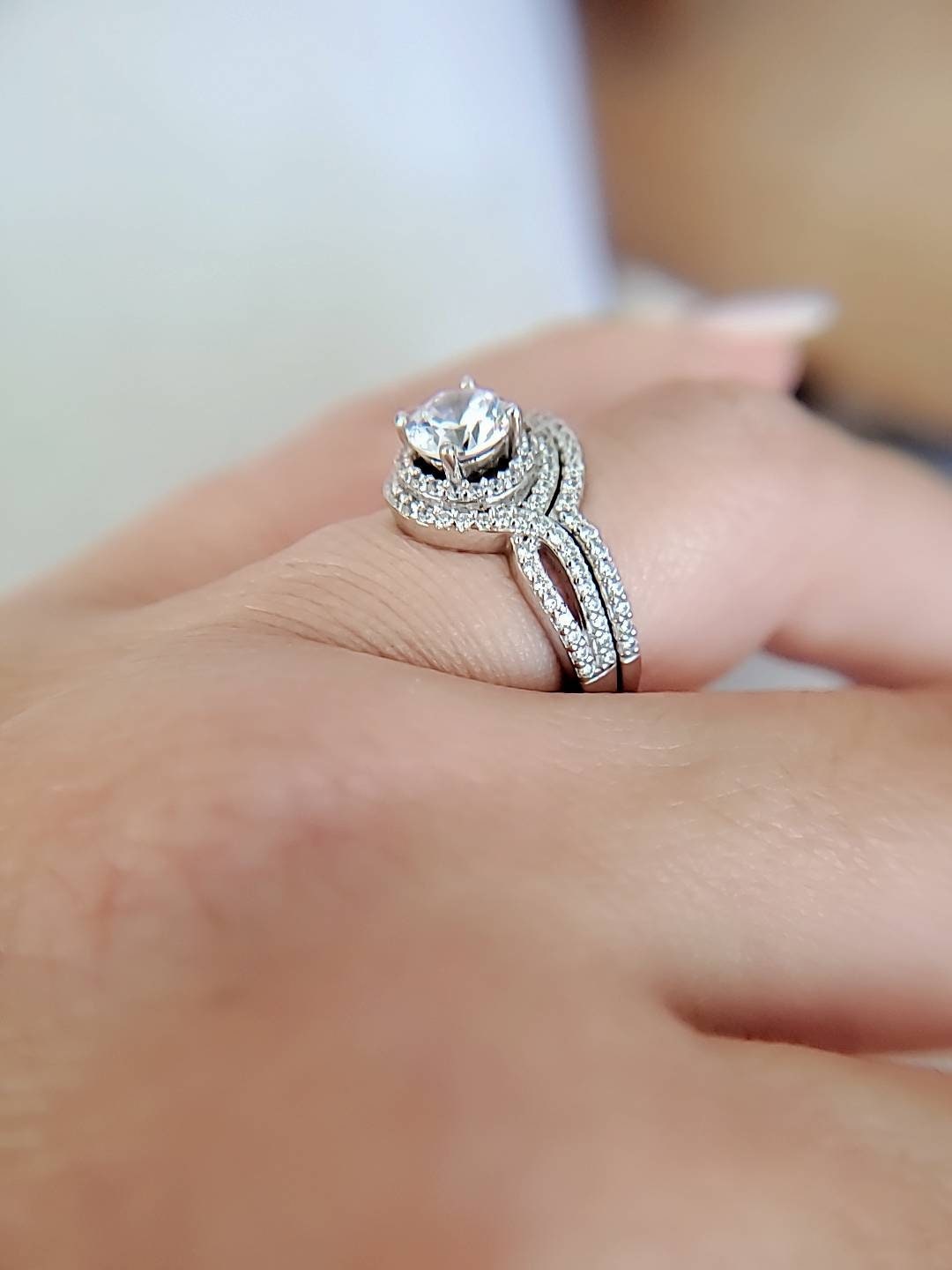 Halo Engagement Ring Sterling Silver Halo Ring