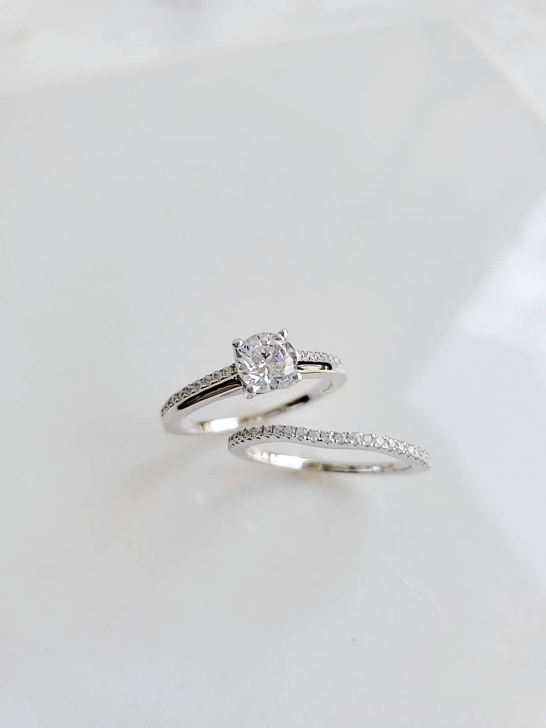 Engagement Ring Sterling Silver Bridal Band Set