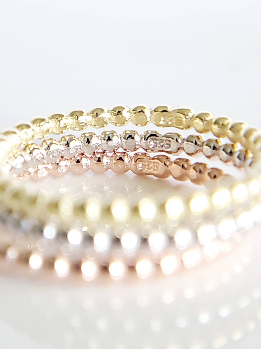 Dainty Beaded Gold, Rose Gold Silver Ring