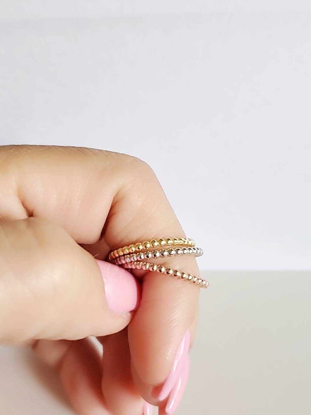 Dainty Beaded Gold, Rose Gold Silver Ring