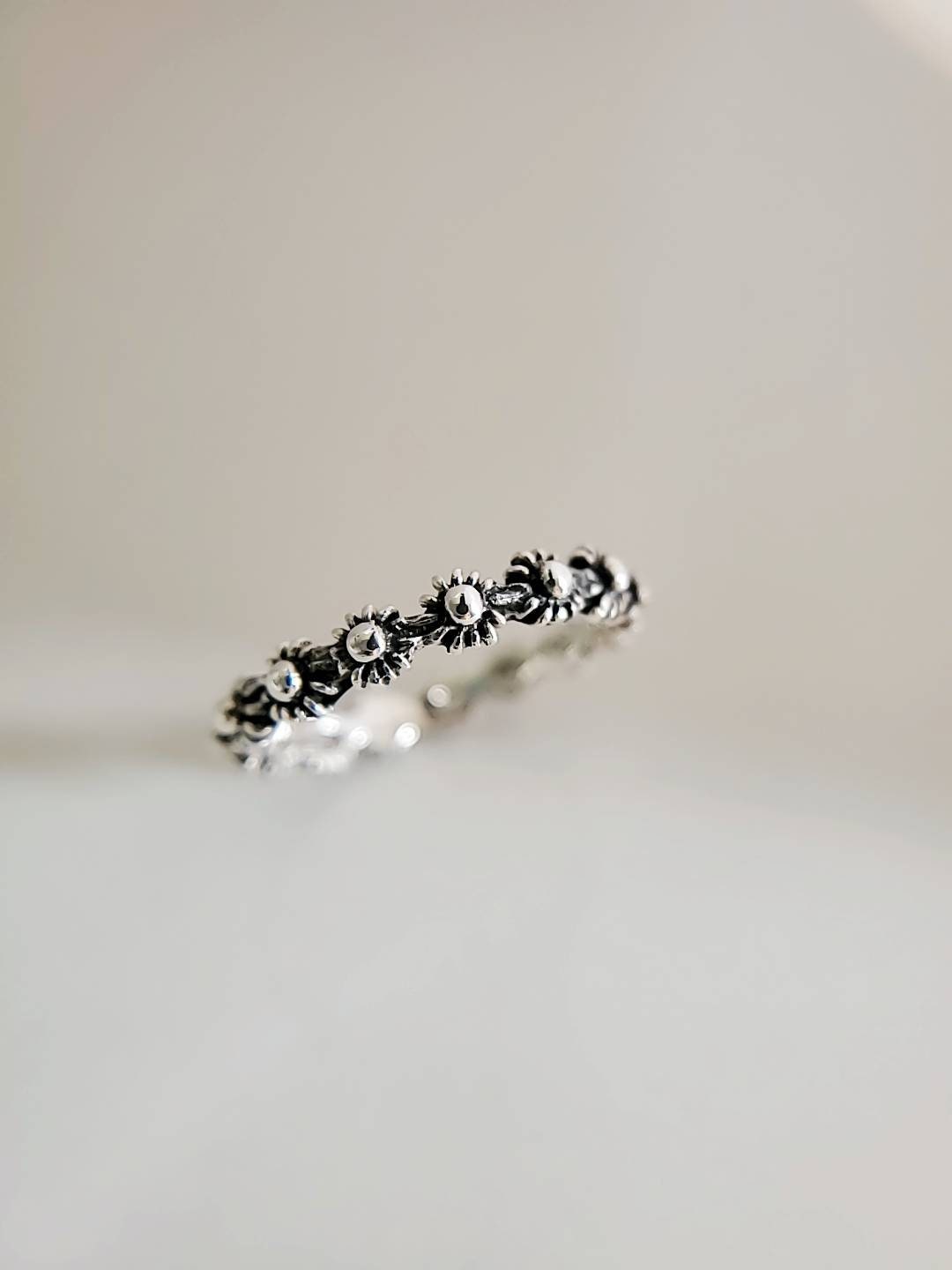 Sterling Silver Flower Bohemian Chic Minimalist Ring
