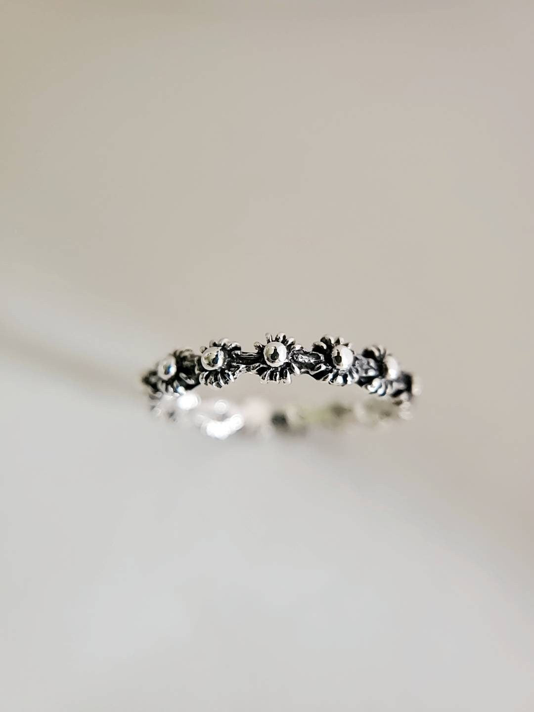 Sterling Silver Flower Bohemian Chic Minimalist Ring