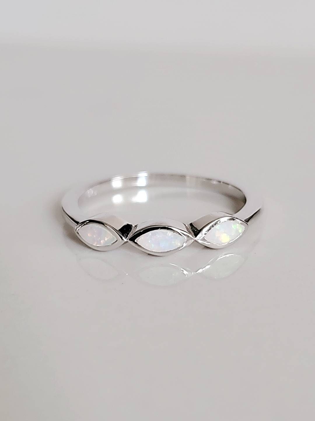 Marquise White Opal Ring