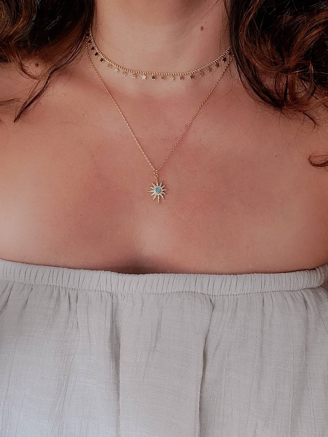 Gold Filled Padlock Necklace Moon Pendant