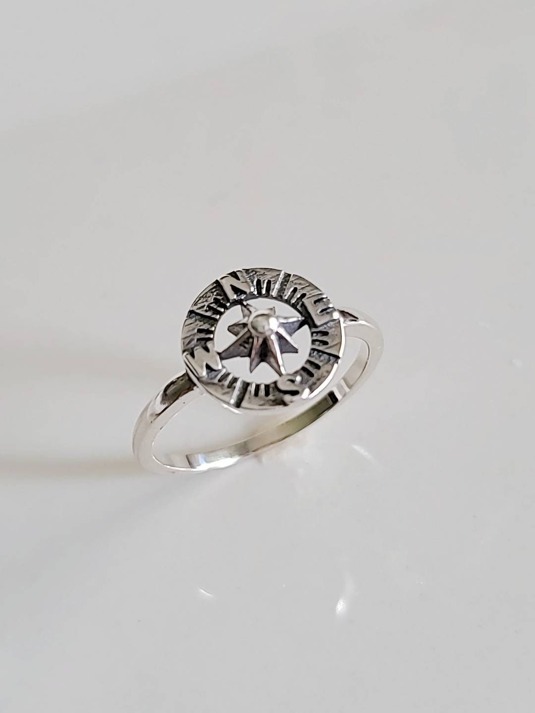 Sterling Silver Vintage Compass Ring, Nautical Ring, 925 Stamped, Girls Ring, Size 4-12