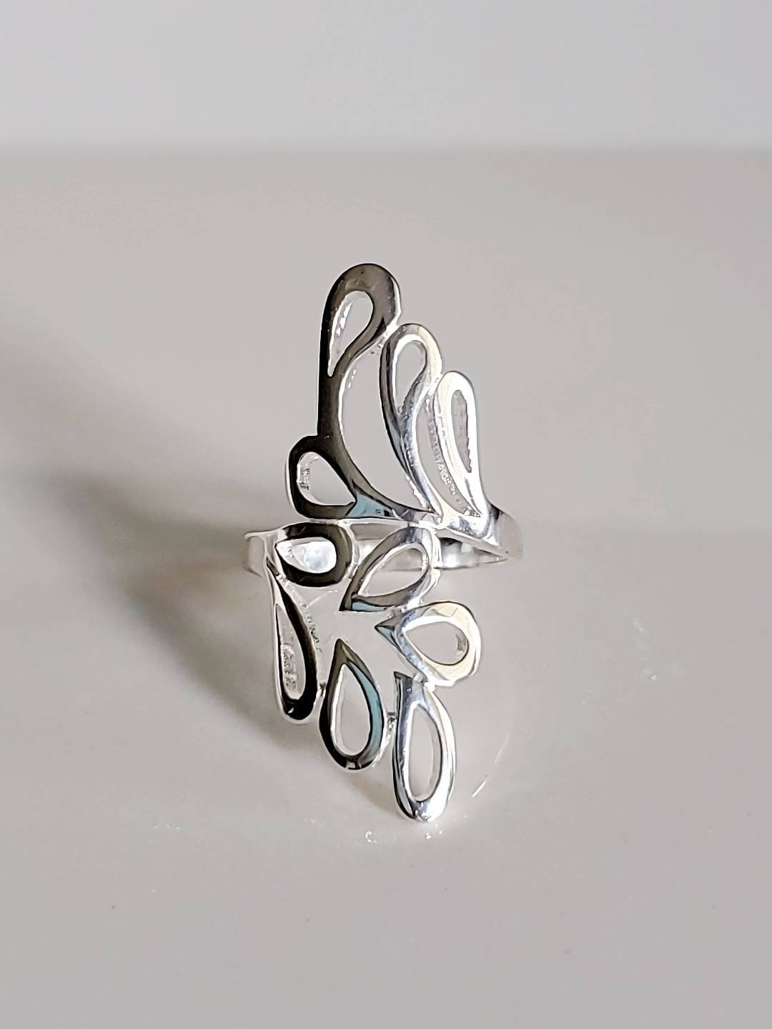 Sterling Silver Shield Ring, Leaf Ring, Women Statement Ring, Silver Ring, 925 Ring, Boho Chic Jewelry, Size 4-11