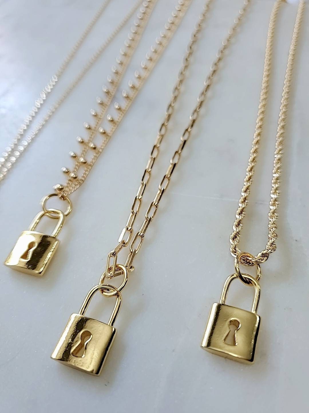 Layered Necklace, Padlock Pendant, Lock Necklace